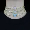 Gold Metal Color Micro Pave Blue Pink White CZ Butterfly Urok Miami Kubański Łańcuch Choker Naszyjnik Dla Kobiet 2021 Nowa Biżuteria