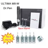 Dr Stift Ultima M8 mit 7 Stück Kartuschen Wireless Derma Stift Hautpflege Kit Micreleedle Home Verwendung Schönheit der Schönheit