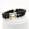 Whole Real Gold Platinum Plated Metal Ny Barbell 8mm En Grad Black Onyx Stone Fitns Fashion Dumbell Bracelets