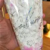 Kiraz çiçeği tumbler kapaklı ve payet 15oz plastik sakura buz bardakları kahve suyu sütü içmek için