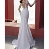 2022 Bridal Gown Trumpet Wedding Dress Jewel Neck Floor Length Lace Stretch Satin Long Sleeve Country Simple Appliques Vestido De Noiva Robe De Mariage