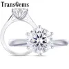 Transgems Center 2ct 8MM F Color Moisssanite 14K 585 Oro bianco Anello a sei punte da sposa in oro per le donne Matrimonio Y200620