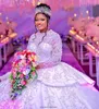 2022 Plus Size Arabic Aso Ebi Sparkly Luxurious Sexy Wedding Dress Beaded Sequins Lace Elegant Bridal Gowns Dresses ZJ430