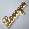 gold color brushed/mirror polished stainless steel backlit led sign letters with acrylic bases, rear lighted shop name sign logos.