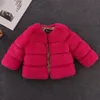 Höst vinterflickor Faux Fur Coat Solid Kids Jackor Coats Varma Barn Furrock för Baby Girls Jacket OuterWear Parkas 201106
