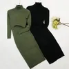 Autumn Winter Women Sticked Dress Turtleneck tröja es Lady Slim Bodycon långärmad botten Vestidos PP003 220215