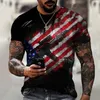 T-shirts van de heren Zomer met Amerikaanse vlagpatroon, Casual Mannelijke Manne Shirt, Ronde Kraag, Heren- Kleding BYCK 6XL