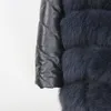 OftBuy New Brand Long Winter Jacket Women Real Fur Coat NaturalFox Fur Hooded本革のスリーブアウターウェアストリート