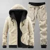 Winter Dikke Warm Fleece Trainingspak Mannen Plus Size Hooded 2 Stuk Set Thermische jas + Broek Sportkleding Casual Sweat Past 8XL Y1221