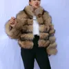 Mode féminine style haute rue plus manteau à col montant manteaux mixtes gilet en fourrure de renard naturel 201103