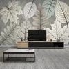 Custom 3D Muur Muurschilderingen Wallpaper Grijze Nordic Moderne Plant Bladeren TV Achtergrond Schilderen Woonkamer Dineren