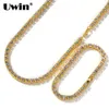 UWIN 1 Row Catene da tennis Bracciale Moda Hiphop Set di gioielli Oro / Oro bianco 5mm Collana piena di strass per uomo Donna Y200602