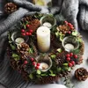 Ornement de Noël Bougeoirs Pine Cone Berries Woodland Xmas Decor Table Centre de table Guirlande de Noël avec 4 CandleHolder Y200109