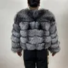 BEIZIRU new Real Fur Natural Raccoon Fur silver fox fur short coat winter women Round neck nine quarter Coat 201212
