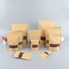 Multi-sizes Kraft Paper Food Packaging Сумки с прозрачным окном на передней стойке UP Zip Lock Coffee Упаковочная сумка Чай Пакетные пакеты