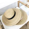 New Women Natural Wheat Straw Hat Ribbon Tie 9cm Brim Boater Hat Derby Beach Sun Hat Cap Lady Summer Wide Brim Protect Hats Y200602