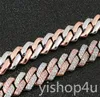 14mm Iced Cuban Link Prong Chain Necklace Bracelet 14K Two Tone White Rose Gold Cubic Zirconia Jewelry 16inch24inch Cuban Chain4424386