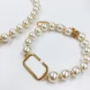 Designer Ketting Dames Parel Armband Sieraden Set Rose Gold Party Mode Merk Alfabet Hanger Accessoires
