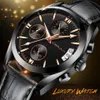 2020 CrRju Mannen Militaire Horloges Mannelijke Black Dial Business Quartz Horloge Heren Lederen Band Waterdichte Klok Datum Multifunctionele Mens Horloges