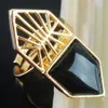 WOJIAER Single Natural Black Agate Gemstone Finger Ring Jewelry Donna Geometric Nature Stones Anelli per feste Regalo di compleanno per ragazze X3001