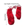 Lüks-Sıcak Kış Eldiven El Isıtıcı Tam Parmak Eldiven Boyun Kalınlaşmak Çift katmanlı Kürk Kırmızı Asma Tığ Örgü Eldiven çevirin