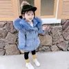 Jaqueta jeans coreana para bebê menina casaco roupas outono inverno criança com capuz pele quente jean outerwear roupas de criança 2 3 4 5 6 ano lj201017