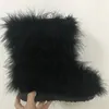 ASILETO Winter Winter Women Real Hairy struisvogel Feather Furry Fur Flats Pluche Ski Outdoor Eskimo Boots Fluffy Shoes Bootie T553 Y200915
