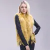 ZDFURS nouvelles couleurs femmes véritable manteau de fourrure de lapin véritable pompons col de fourrure de raton laveur gilet en gros drop shipping T200319