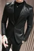 Moda-New Faux Leather Mens Blazer Luxo Dupla Breasted Pu Masculino Blazer Moda Bordado Single Breasted Slim Fit Homem