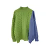 EAM Green Big Size Knitting Sweater Loose Fit Turtleneck L￥ng￤rmad kvinnor Pullovers Fashion Autumn Winter 1Y219 201221