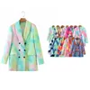 Womens Tie-Dye Simplicity Blazers 패션 트렌드 긴 소매 옷깃 더블 브레스트 미드 길이 겉옷 디자이너 여성 겨울 캐주얼 정장