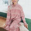 Femininas femininas mulheres inverno Natal elk impresso pijama conjuntos de manga terno fashion adultos anos roupas top calças xmas sleepwear