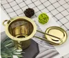 Rostfritt stål Gold Tea Silver Folding Foldbar Tea Infuser Korg för Tekanna Cup Teaware Tillbehör RRA11903