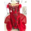 2020 арабский ASO EBI красные роскошные сексуальные вечерние платья кружевные кристаллы выпускные платья прозрачные шеи формальная партия второе приема платье ZJ553