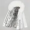 冬のジャケットの女性本物の毛皮のコートパーカーナチュラルアライグマファーカラー濃厚な暖かいウサギファーライナーストリートウェアブランドカジュアル201103