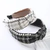 Pearl Plaid Pałąk Akcesoria do włosów dla dziewcząt Retro Tkaniny Bezel Hair Hoop Bands Wiązany Szeroki Stroczki