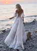 Bohemian Beach Lace A Line Wedding Dresses Spaghetti Straps Tulle Applique Sweep Train Boho Wedding Dress Bridal Gowns robe de mariée