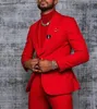 Kırmızı Düğün Erkek Suits Slim Fit Damat Smokin Erkekler Için İki Adet Groomsmen Suit Blazer Resmi Balo İş Ceket Pantolon