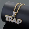 Colore oro giallo Bling Ice Out Collana del pendente della trappola cz con la catena di corda da 24 pollici per i gioielli del rapper degli uomini