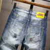 Jeans masculino estiramento rasgado 2021 verão novas cores pintura retalhos desgastado angustiado shorts dos homens jeans de alta qualidade g0104
