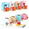 Kids Wooden Pretend Play Sets Simulation Toasters Bread Maker Coffee Machine Kit Game Wood Mixer Kitchen Role Toy Kids Gifts LJ201009