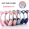 أذني Cat Cat Cat سماعة الرأس اللاسلكية بلوتوث 5.0 لعبة رأس ملونة LED LED سماعات الرأس الجمال Hifi Stereo Music Headphones Grils Kids Gift