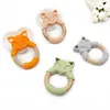 Fox Silicone Bijtring en Hout Tandjes Ring Baby Chewable Toys Hout Ring Food Grade Silicone Soher Infant Gifts M2975