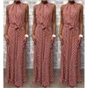 В горошек Dot Printed Long Dress Ladies без рукавов обратное воротнич