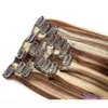 Souligner le clip droit blond marron sur tissage Panio Couleur 4 613 Clip de cheveux humain en extensions Tête complète 70g 100g Extension naturelle4720264