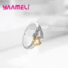 Anelli a grappolo Donne da sposa Vero argento sterling 925 Due cuori Collegare il dito Gioielli in cristallo di zirconi cubici duri per la cerimonia nuziale1