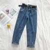 Koreanische Hohe Taille Jeans Frauen Feste Harem Hosen Lose Beiläufige Plus Größe High Street Denim Hosen Pantalon Femme Mit Gürtel 2020 LJ201012