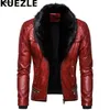 Men's Fur & Faux Casaco Men Biker Leather Jacket Collar Detachable Motocycle Jackets Coats Casual PU Chaqueta Moto Hombre