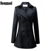 Nerazzurri Leder-Trenchcoat im britischen Stil für Damen, Langarm-Revers, Damenmode, schmale Passform, weicher Kunstleder-Blazer 201020