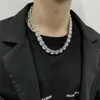 Chokers ze stali nierdzewnej męskie całkowicie wyłożone kryształkami kubański naszyjnik łańcuch Hip Hop duża srebrna biżuteria Fashion Style wysokiej jakości przyjazd